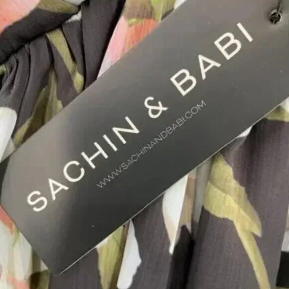 Sachin & Babi Womens Size 0 Black White Pink‎ Floral Print Long Maxi Gown Dress - Picture 5 of 5